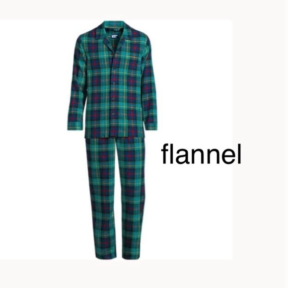 LANDSEND Men's 2 Piece 100% Cotton Flannel Pajama Set, Shirt and Pants - Picture 1 of 1